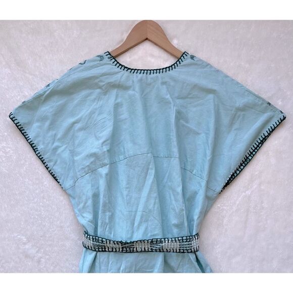 NWT Zara Blue Green Embroidered Belted Tunic Midi Dress, Size Small - Picture 14 of 14